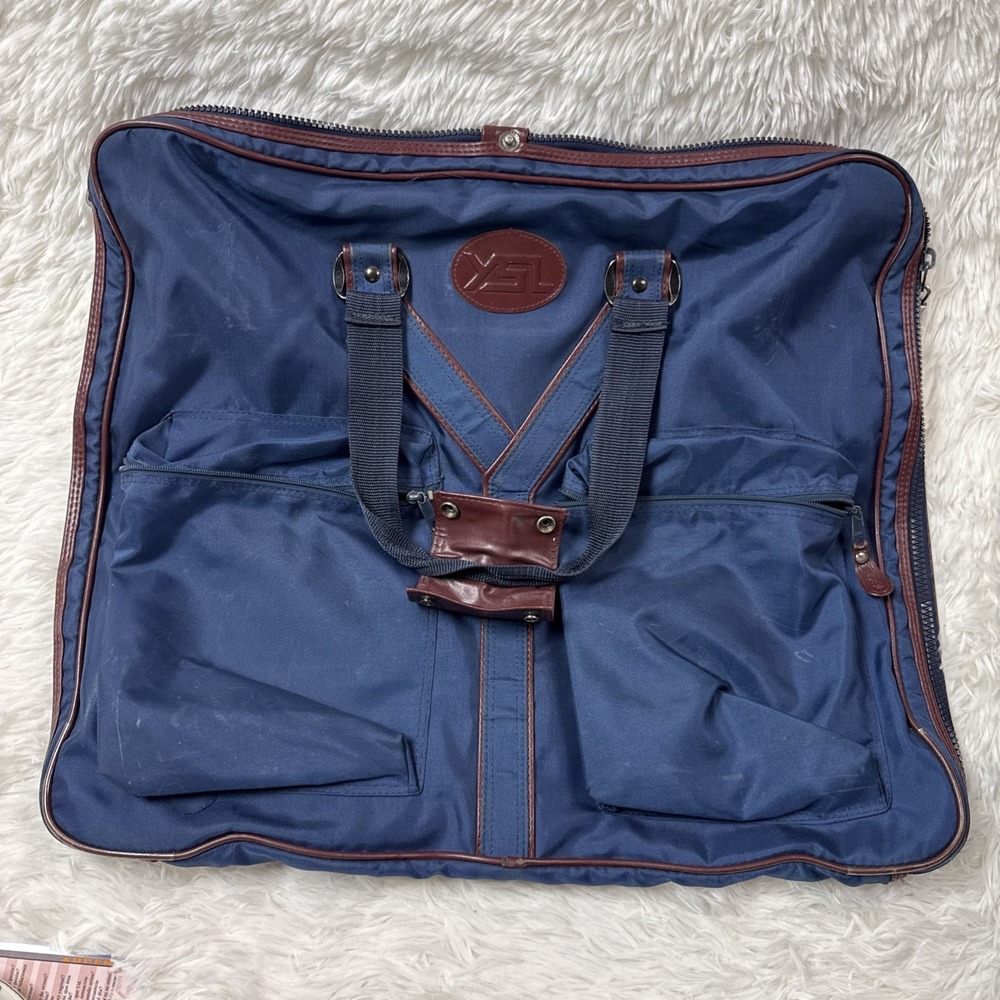 Vintage Yves Saint Laurent YSL Navy Nylon Garment Travel Bag Suit Carrier 22"